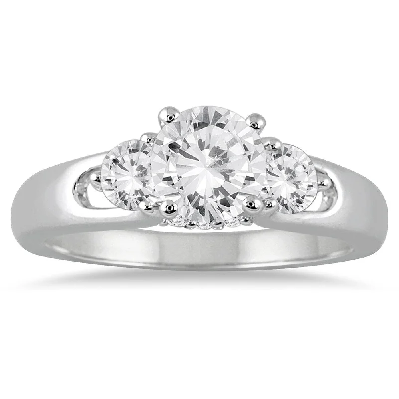 Engagement rings with pave diamonds-1 Carat TW Diamond Three Stone Engagement Ring in 14K White Gold