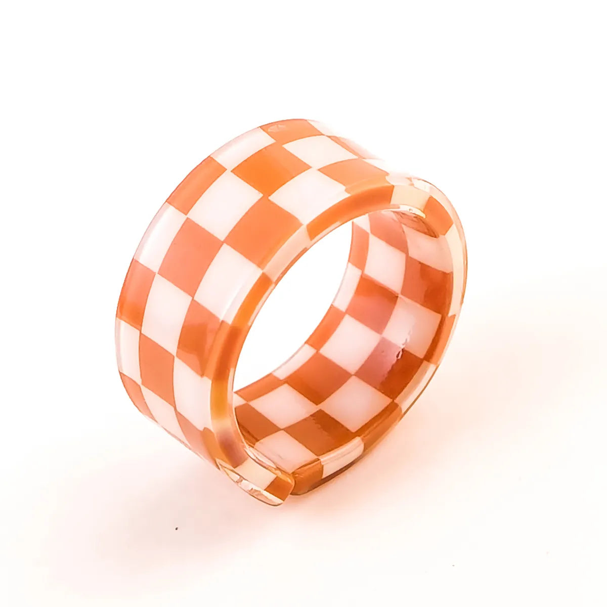 Orange-White Checkerboard Open Ring