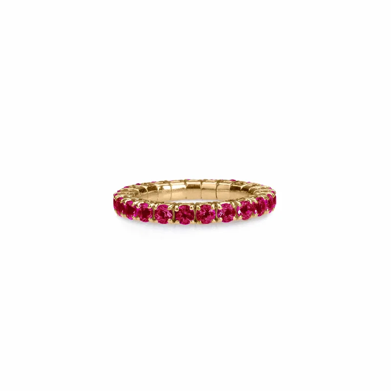 Ladies gold rings-18K Gold Stretch Ruby Eternity Rings, .6-3.0 Carats