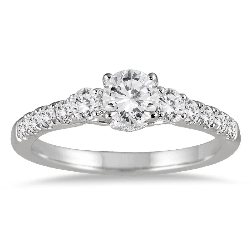 White gold ladies engagement rings-1 Carat TW Three Stone Diamond Engagement Ring in 14K White Gold