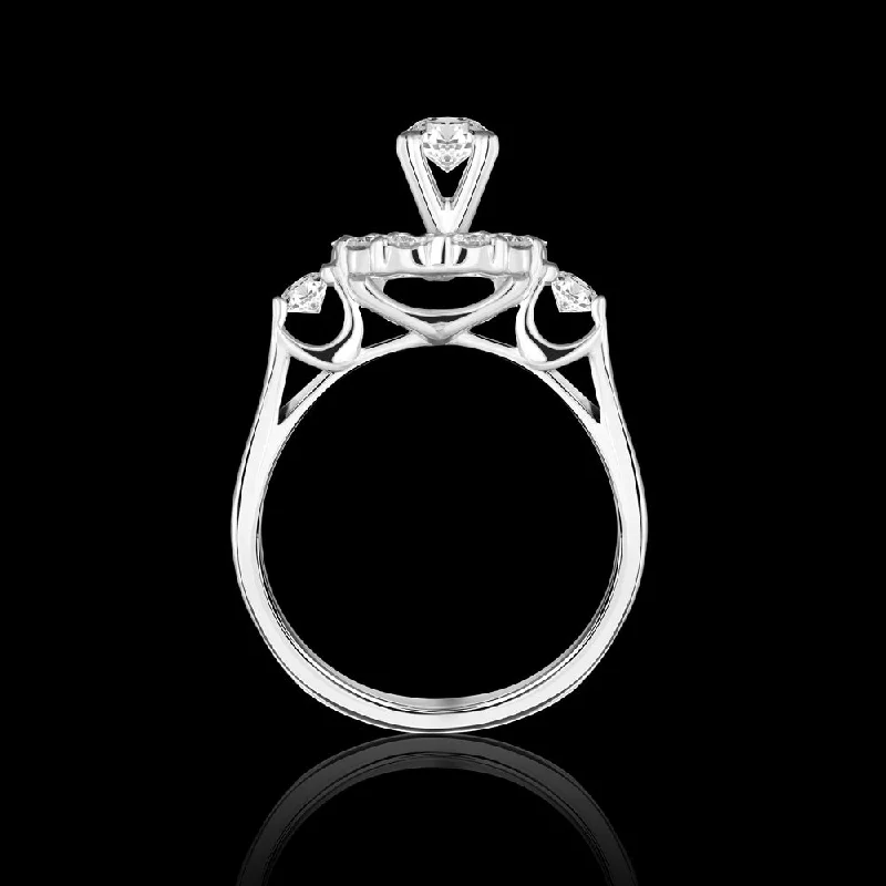 Ladies platinum diamond rings-A Two-Sided Solitaire ring adorned with a captivating round halo and side stones take on a classic design Bridal jewelry / LAK166