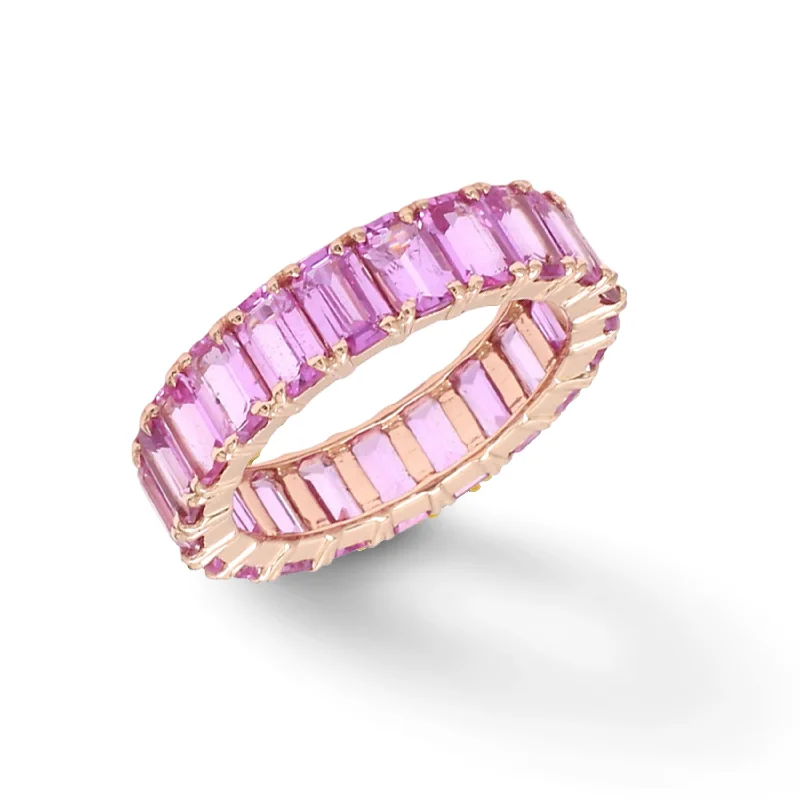 Ladies heart-shaped rings-14K & 18K Gold Pink Sapphire Eternity Band