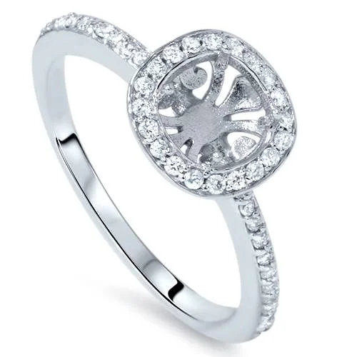 Affordable diamond ladies engagement rings-1/3ct Cushion Halo Engagement Ring Setting 14K White Gold