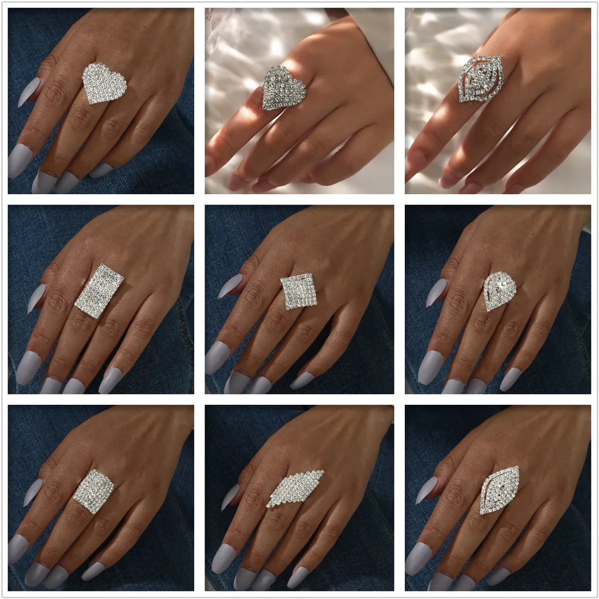 Ladies romantic proposal rings-Korean Masonry Square Rhinestone Open Ring Wholesale Nihaojewelry