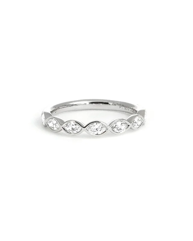 Ladies romantic rings-Bezel set lab grown marquise diamond band