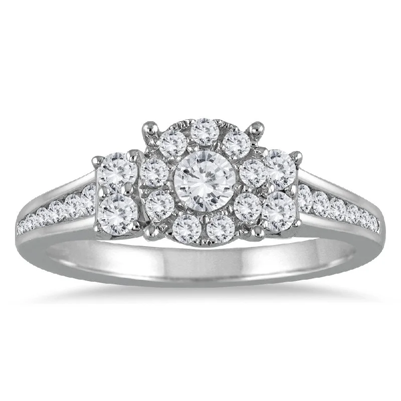 Fancy colored diamond engagement rings-5/8 Carat TW Diamond Halo Engagement Ring in 10K White Gold