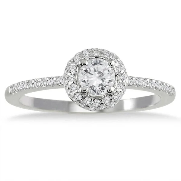 Engagement rings with baguette diamonds-3/5 Carat TW Diamond Halo Engagement Ring in 10K White Gold