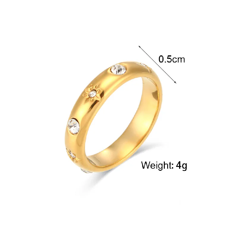 Ladies solitaire diamond rings-Fashion Round Stainless Steel Rings Inlay Zircon Stainless Steel Rings