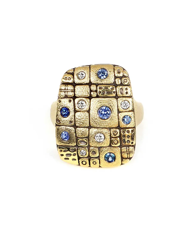 Ladies gold engagement rings-Blue Mix Old Pathway Ring