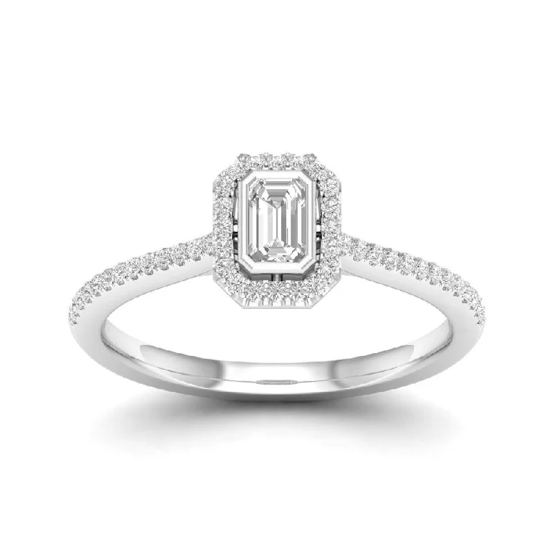 Engagement rings with side stones-De Couer 10k Gold 1/3ct TDW Diamond Halo Engagement Ring