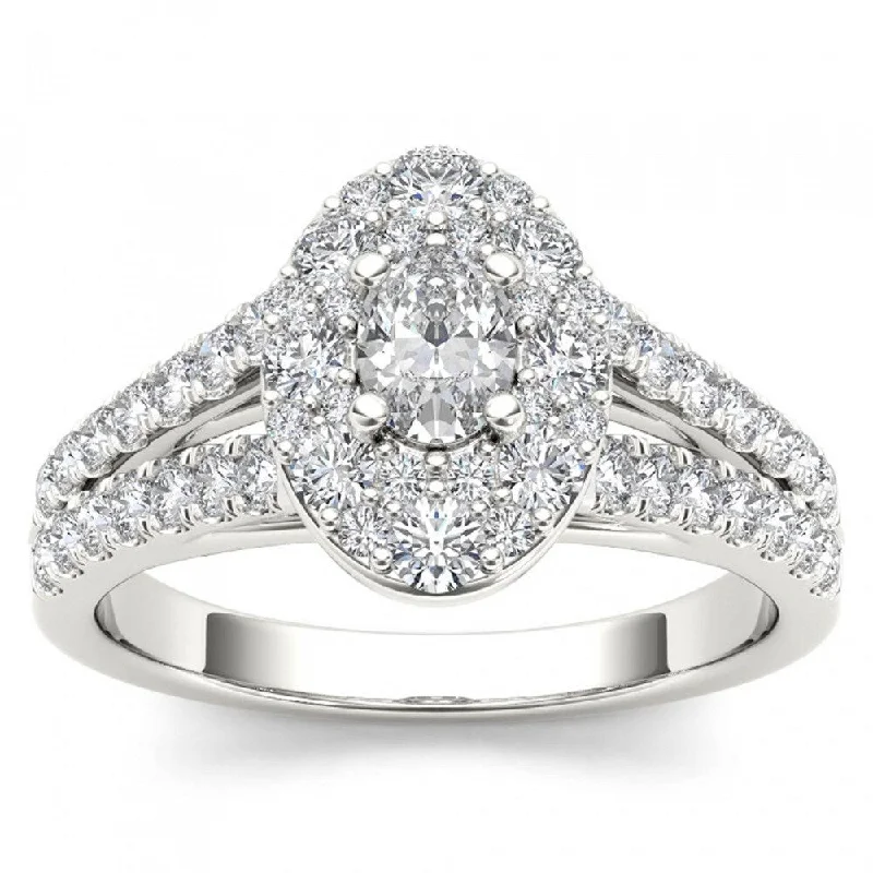 Classic ladies engagement rings-De Couer 14k White Gold 1 1/4ct TDW Oval Shape Diamond Halo Engagement Ring - White H-I