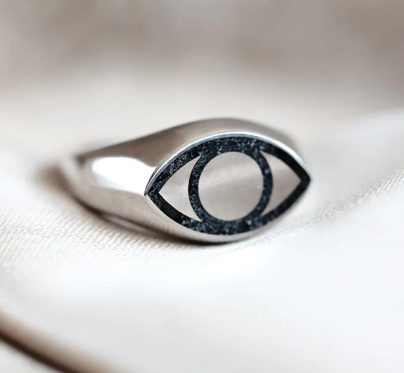 Ladies pearl and diamond rings-All seeing eye black spinel inlay signet ring - Ready to Ship