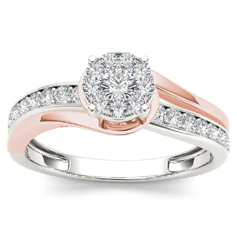 High carat diamond ladies engagement rings-De Couer IGI Certified 10k Pink Two-Tone White Gold 3/8ct TDW Diamond Bypass Cluster Engagement Ring