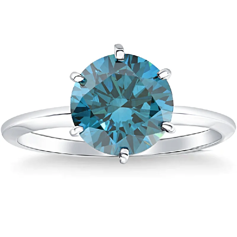 Alternative engagement rings for ladies-Certified 2.03Ct Platinum Fancy Deep Blue Diamond Engagement Ring Lab Grown