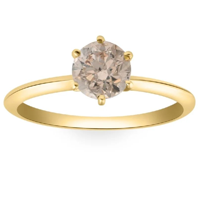 Custom ladies engagement rings-.92Ct Certified Fancy Light Brown Round Natural Diamond Engagement Ring 14k Gold