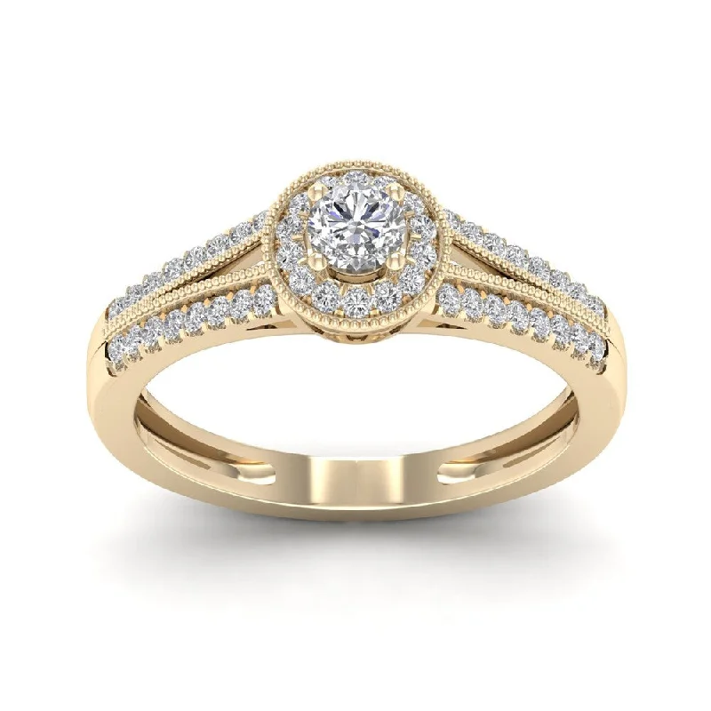 Engagement rings with baguette diamonds-De Couer 1/3ct TDW Diamond Round Shape Halo Engagement Ring - Yellow