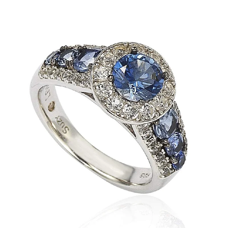 Fancy cut diamond ladies engagement rings-Suzy Levian Sterling Silver 3.61ct TGW Sapphire and Diamond Bridal Engagement Ring