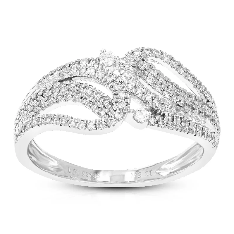 Luxury halo engagement rings for ladies-1/2 cttw Round Lab Grown Diamond Engagement Ring .925 Sterling Silver Prong Set