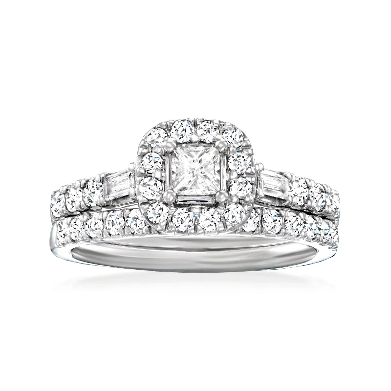 Engagement rings with side stones-Ross-Simons Diamond Bridal Set: Engagement and Wedding Rings in 14kt White Gold