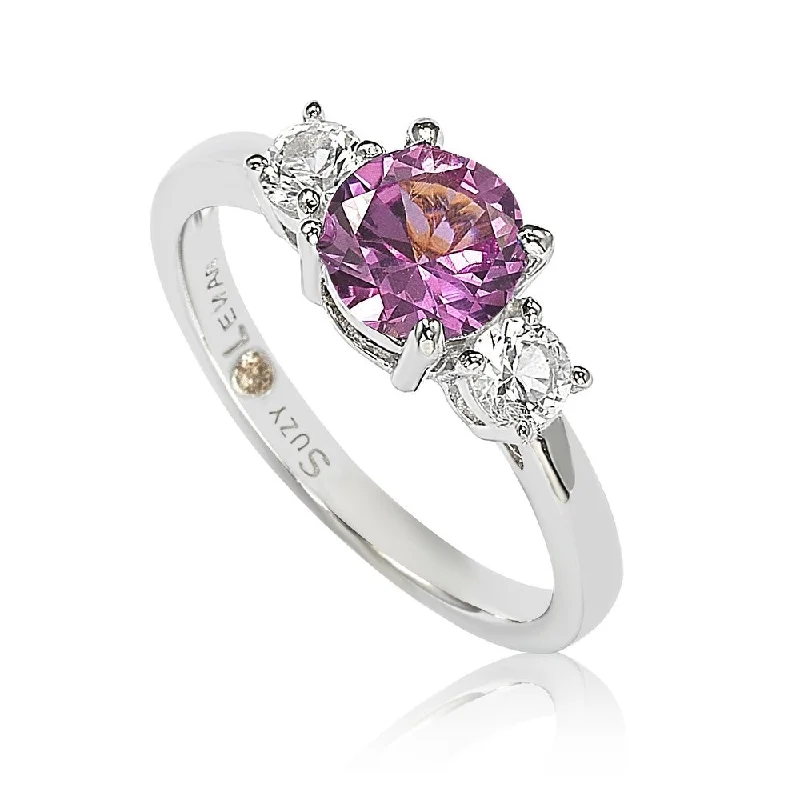 Sapphire ladies engagement rings-Suzy Levian Sterling Silver Pink Sapphire & Diamond Accent Engagement Ring