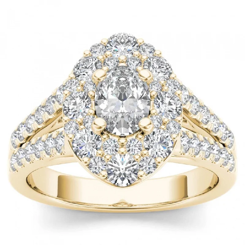 Colored stone ladies engagement rings-De Couer 14k Yellow Gold 1 7/8ct TDW Oval Shape Diamond Halo Engagement Ring