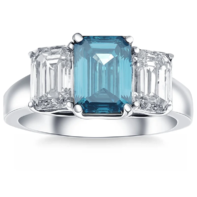 Engagement rings with black diamonds-4.50Ct Blue & White Emerald Cut Engagement Ring 14k White Gold Lab Grown