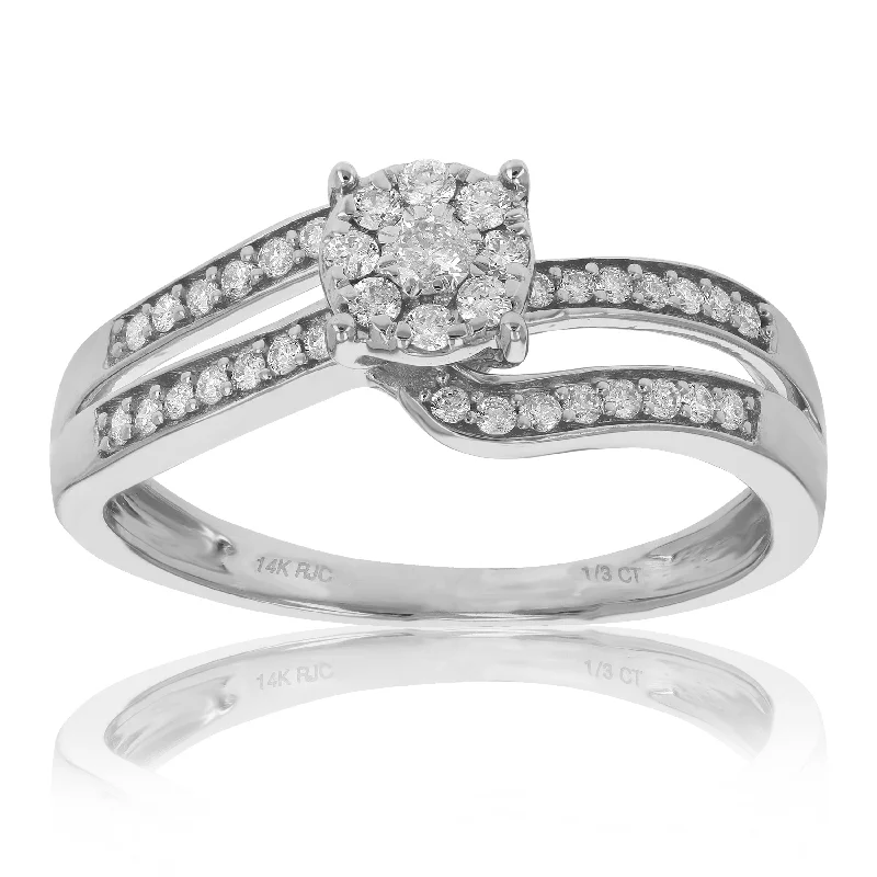 Custom-designed engagement rings for ladies-1/4 cttw Diamond Cluster Set Wedding Engagement Ring 14K White Gold Bridal