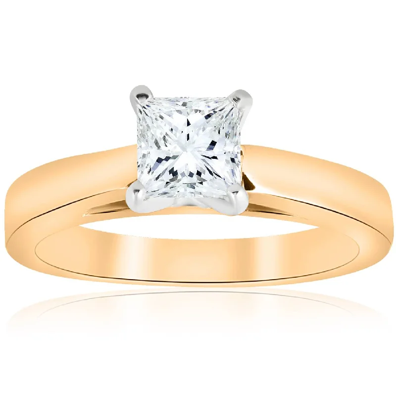 Fancy colored diamond engagement rings-1 Ct Princess Cut Solitaire Lab Grown Diamond Engagement Ring Cathedral 14k Gold