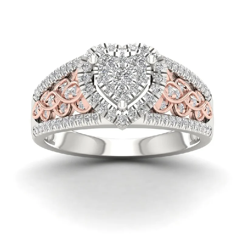 Double halo ladies engagement rings-De Couer 10k Pink Two Tone White Gold 1/2ct TDW Diamond Cluster Engagement Ring