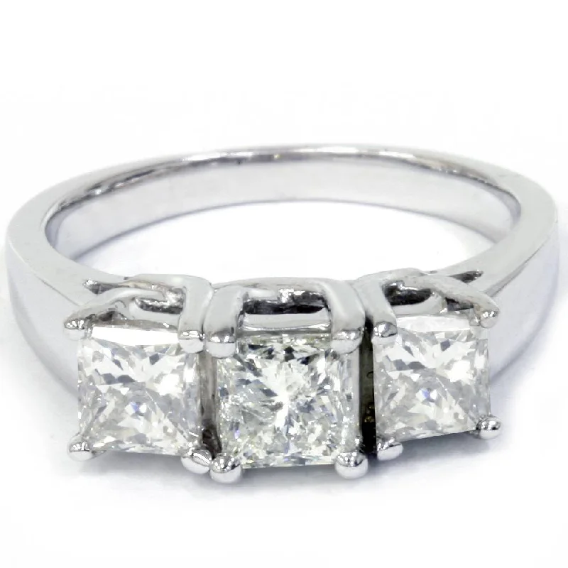 Wedding set engagement rings for ladies-1 1/2ct 3-Stone Princess Cut Diamond Engagement Ring 14K White Gold Lab Grown