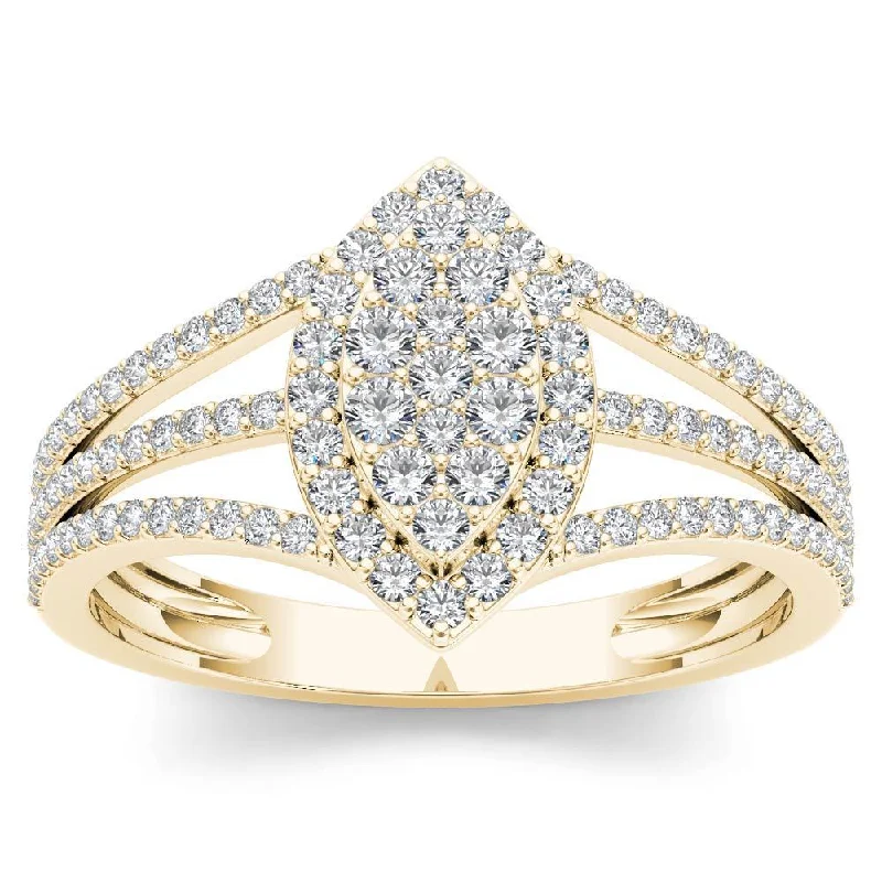 Stackable ladies engagement rings-De Couer 10k Yellow Gold 1/2ct TDW Diamond Marquise-Framed Cluster Engagement Ring