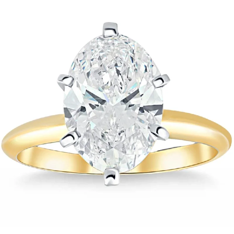 Art deco ladies engagement rings-3.13Ct Oval Certified Diamond 14k Gold Solitaire Engagement Ring Lab Grown