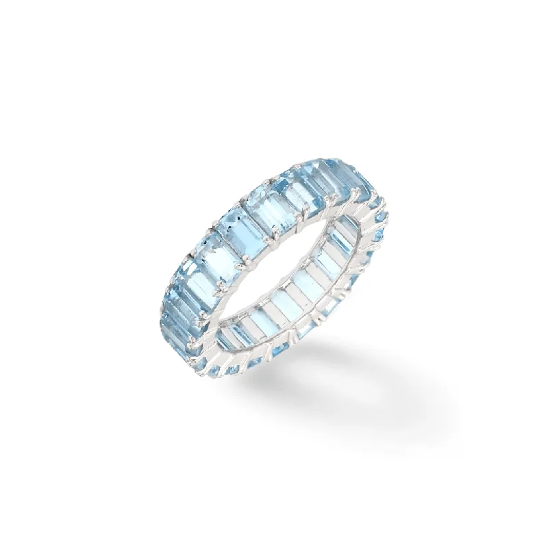 Ladies luxury rings-14K or 18K Gold Aquamarine Eternity Band