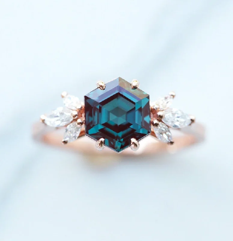 Ladies wedding set rings-Elliot Hexagon Alexandrite Ring