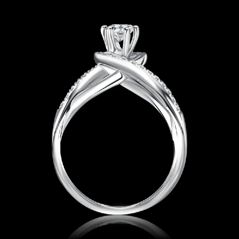 Ladies cushion cut rings-The Twisted Solitaire ring with a dazzling round center stone, combining traditional charm with a captivating twist in design Bridal jewelry / G110/K-S