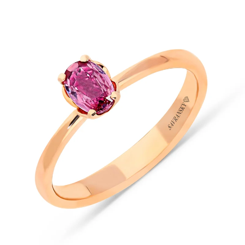 Ladies men’s inspired engagement rings-Oval Cut Pinkish Purple Sapphire Birthstone Ring