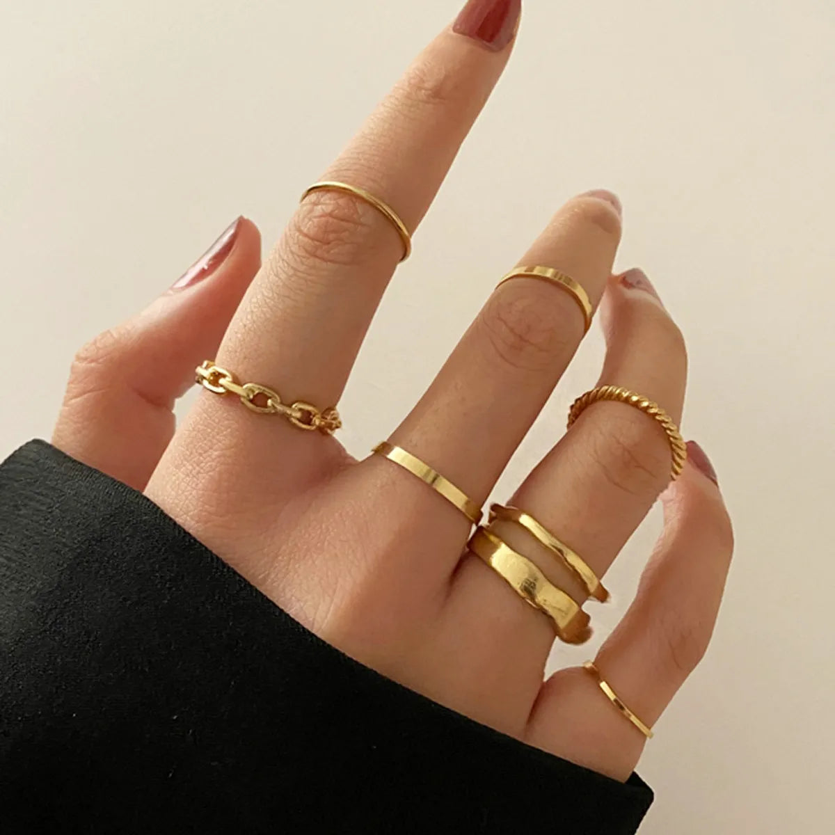 Ladies luxury fashion rings-Simple Geometic Alloy Ring 7 Pieces Set