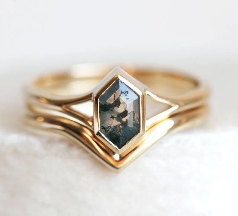 Ladies unique rings-Lucia Moss Agate Hexagon Ring Set