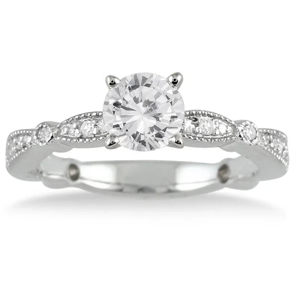 Unique designer ladies engagement rings-AGS Certified 1 Carat TW Diamond Engagement Ring in 14K White Gold (J-K Color, I2-I3 Clarity)