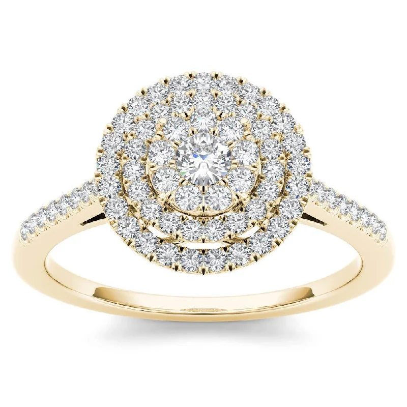 Art Nouveau ladies engagement rings-De Couer 14k Yellow Gold 1/3ct TDW Diamond Double Frame Engagement Ring