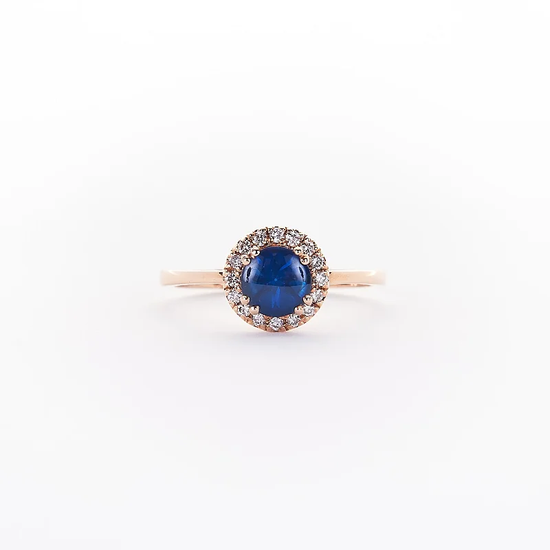 Ladies ruby rings-The Adora - 14K Rose Gold Cabouchan Blue Sapphire Ring