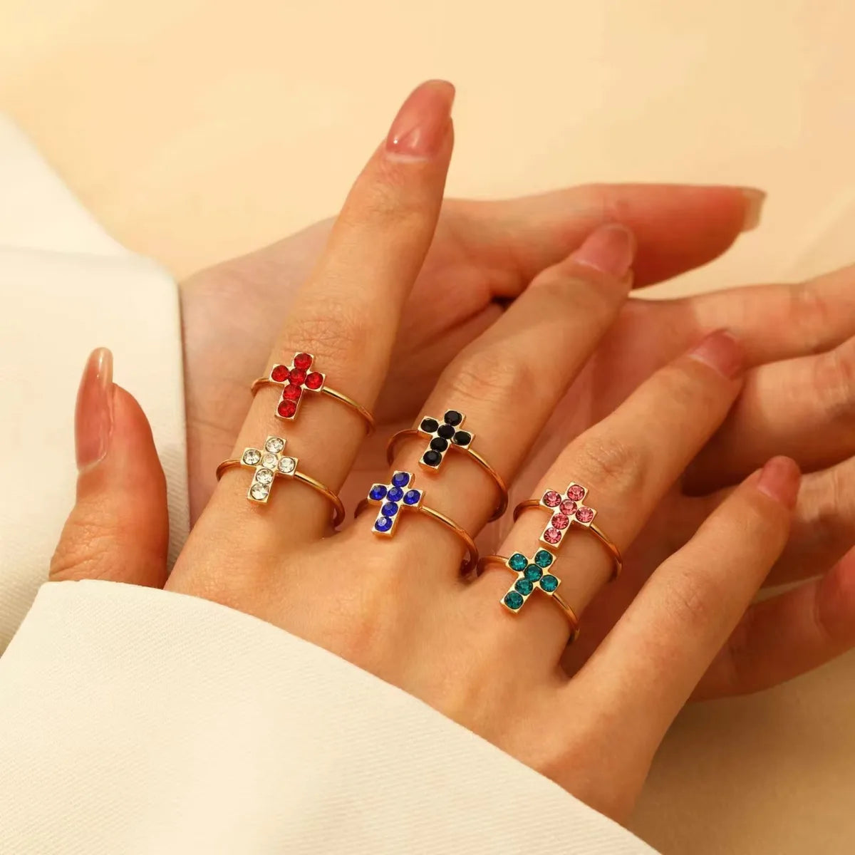 Ladies designer rings-Nordic Style Simple Style Cross Alloy Inlay Rhinestones Women'S Open Rings