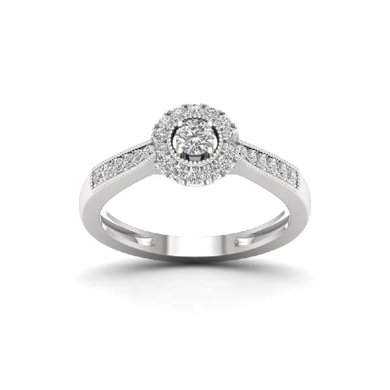 Diamond solitaire ladies engagement rings-De Couer 1/3ct TDW Diamond Halo Engagement Ring - White