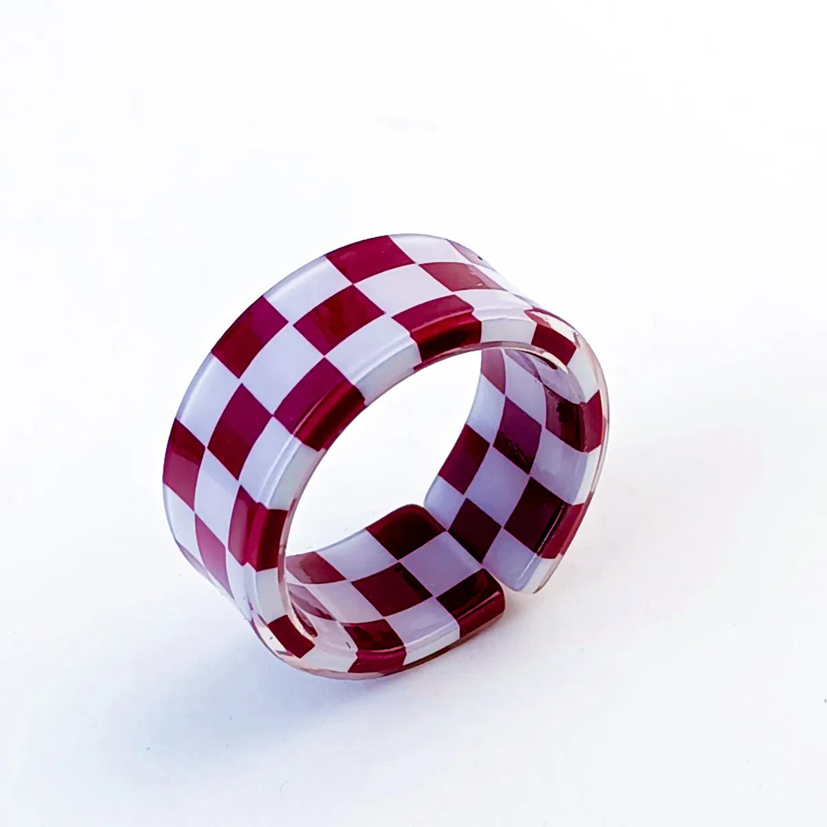 Coffee White Checkerboard Open Ring