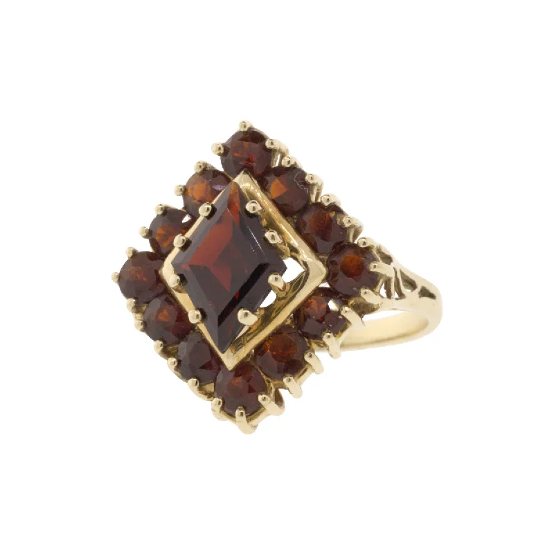 Ladies statement gemstone rings-10K Yellow Gold Antique Garnet Ring