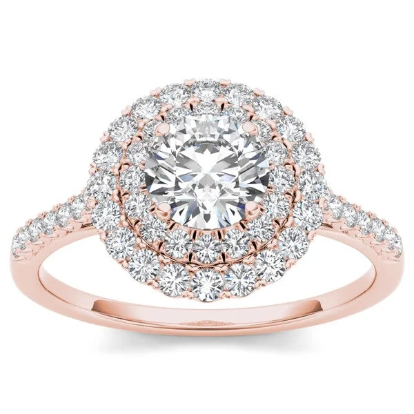 Engagement rings with black diamonds-De Couer 14k Rose Gold 1ct TDW Diamond Halo Engagement Ring - Pink