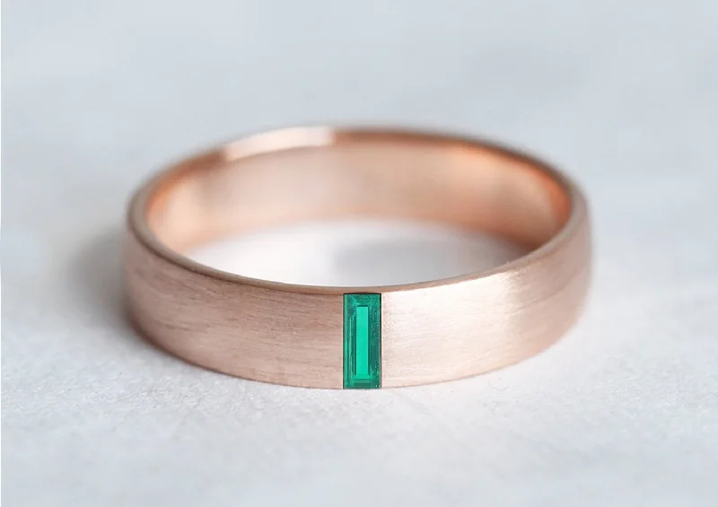 Ladies custom gemstone rings-Emerald Wedding Band, Mens Emerald Ring, Baguette Emerald