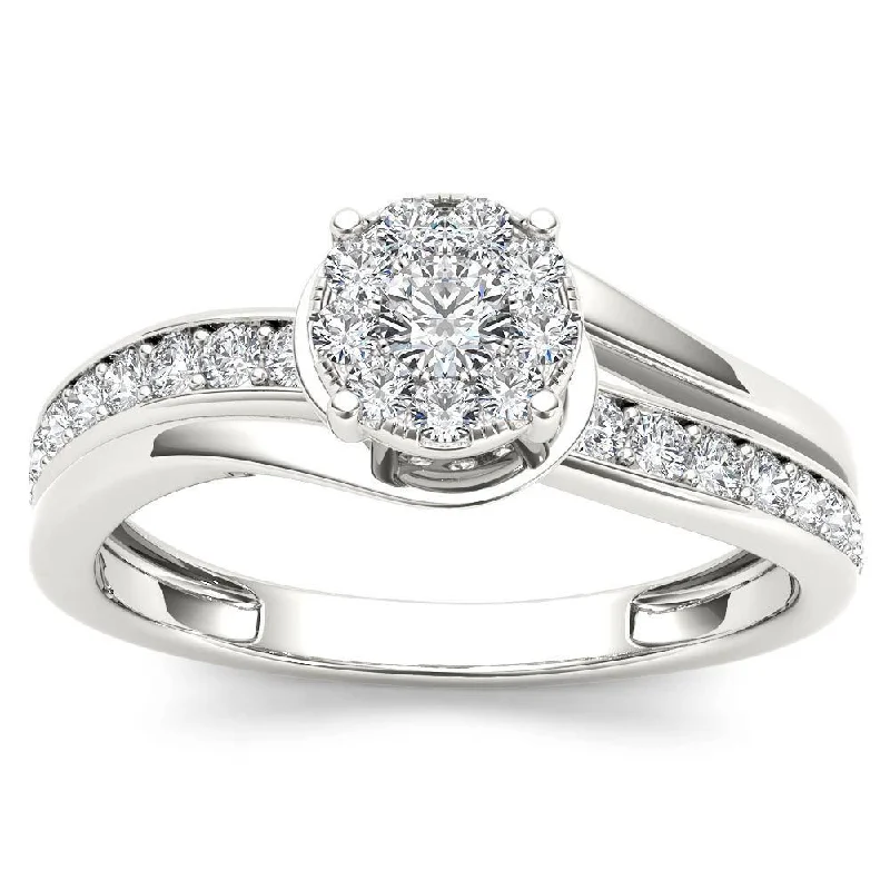 Oval cut ladies engagement rings-De Couer 10k White Gold 3/8ct TDW Diamond Bypass Cluster Engagement Ring - White H-I