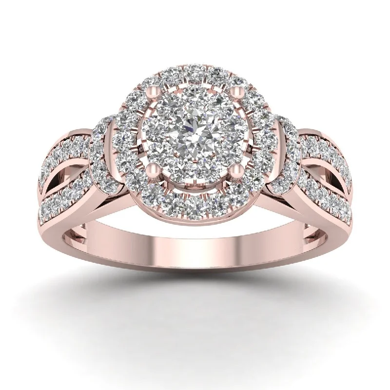 Elegant ladies engagement rings-De Couer 3/4ct TDW Diamond Halo Engagement Ring - Pink