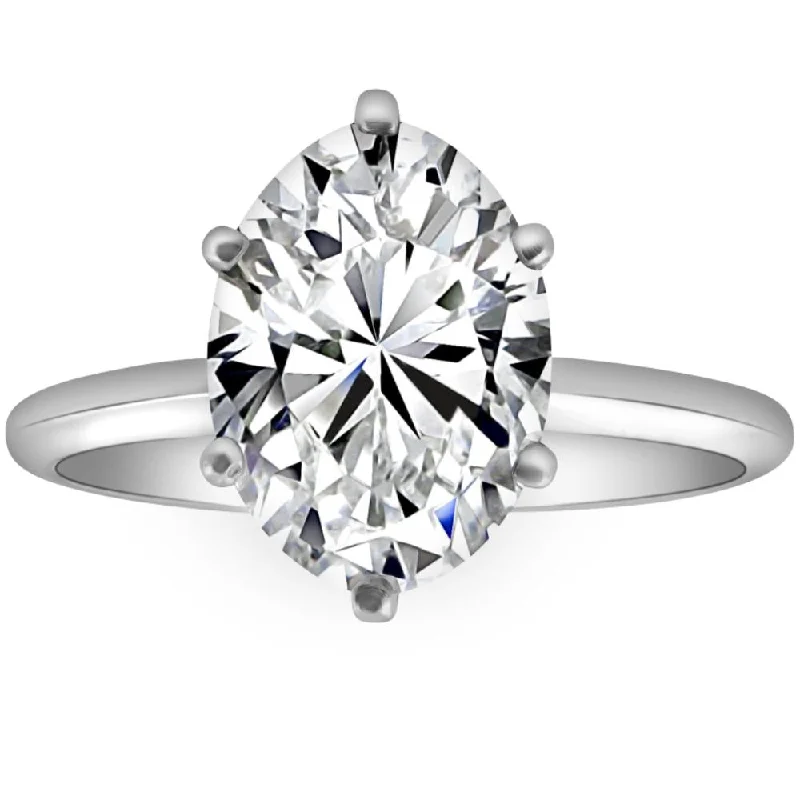 Vintage inspired ladies engagement rings-3.13Ct Certified Platinum Solitaire Oval Lab Grown Diamond Engagement Ring H/VS1